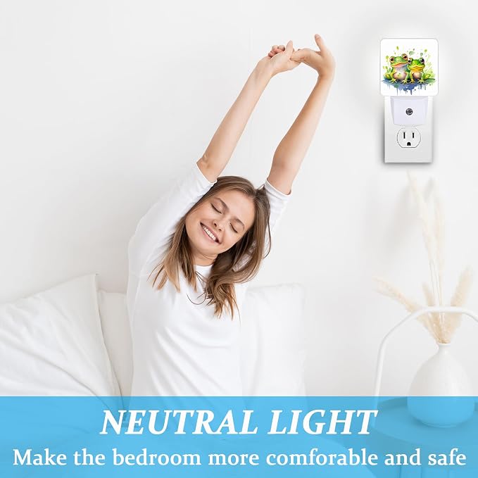 Watercolor Two Frogs Night Light, Plug-into Wall Nightlight Lamp with Dusk to Dawn Sensor, Led Lamp 0.5W Energy Efficient for Boys Girls Adults Home Decor