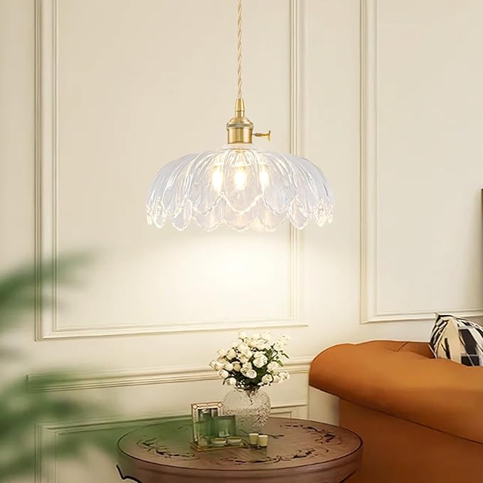 Plug in Pendant Light Fixtures, Hanging Light Fixture Glass Pendant Light, Vintage Transparent Hanging Lamp, Pendant Lighting for Kitchen Island, Bedroom, Dining Room, Living Room