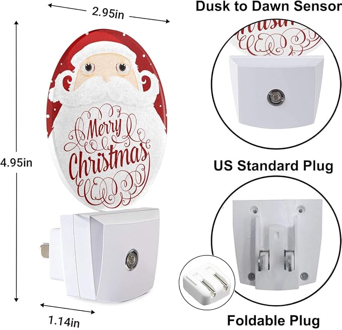 Merry Christmas Decorative Night Light Cartoon Santa Claus Long Beard Snowflakes Plug-in Nightlight Energy Saving 0.5W LED Lighting for Boys Girls Men Women