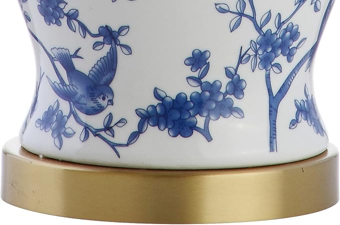 JONATHAN Y Penelope Ginger Jar 22" LED Table Lamp, Blue/White | Chinoiserie, Ceramic Metal Construction, French Country Traditional, Linen Empire Shade, Brass Gold, LED Bulb Included