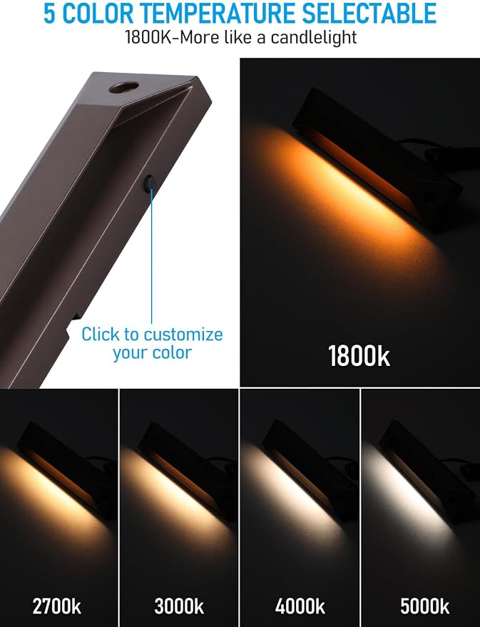 LEONLITE 6-Pack 8 Inch 5CCT Low Voltage LED Step Lights Outdoor | 1800K/2700K/3000K/4000K/5000K, 12-24V AC/DC, Surface Mount Deck Lights, IP65, for Yard Garden, Aluminum, Oil Rubbed Bronze