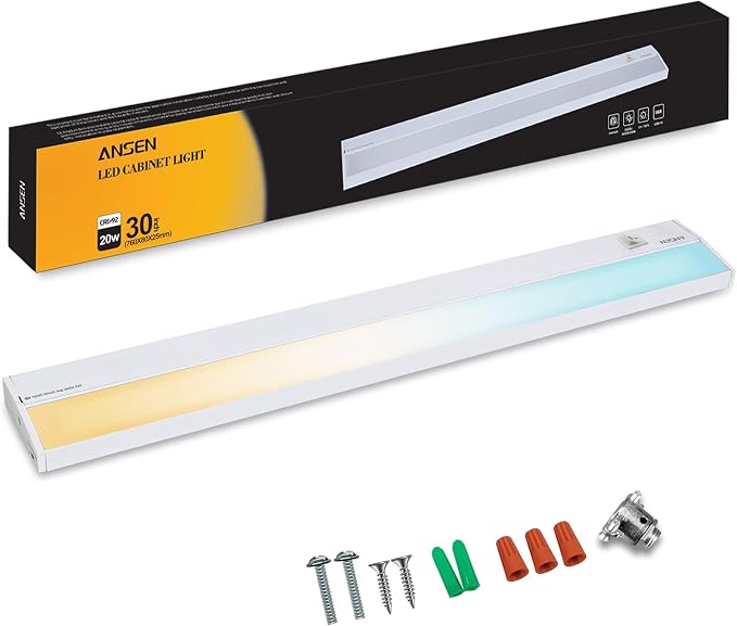 Hardwired Under Cabinet Lighting, 30in 20W LED Light for Kitchen/Closet, 1150lm, CRI>92, R9>90, 5 Color Temperature, Dimmable, 2700K-5000K(Warm White, Cool White, Daylight)