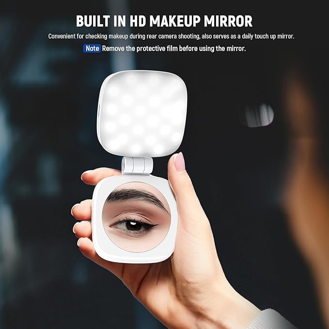NEEWER BASICS Magnetic Selfie Light Compatible with MagSafe iPhone, CRI95 700lx/0.3m Folding LED Phone Fill Ring Lighting with Mirror for Zoom Makeup Photography Recording Video Conference,White NL48B