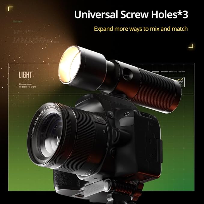 AMBITFUL LED Photography Flashlight, 4 Color Modes 10 Brightness Levels, 8400mAh Rechargeable Handheld Fill Light with Metal Magnetic Gobos for Video Photography Vlog (10W)