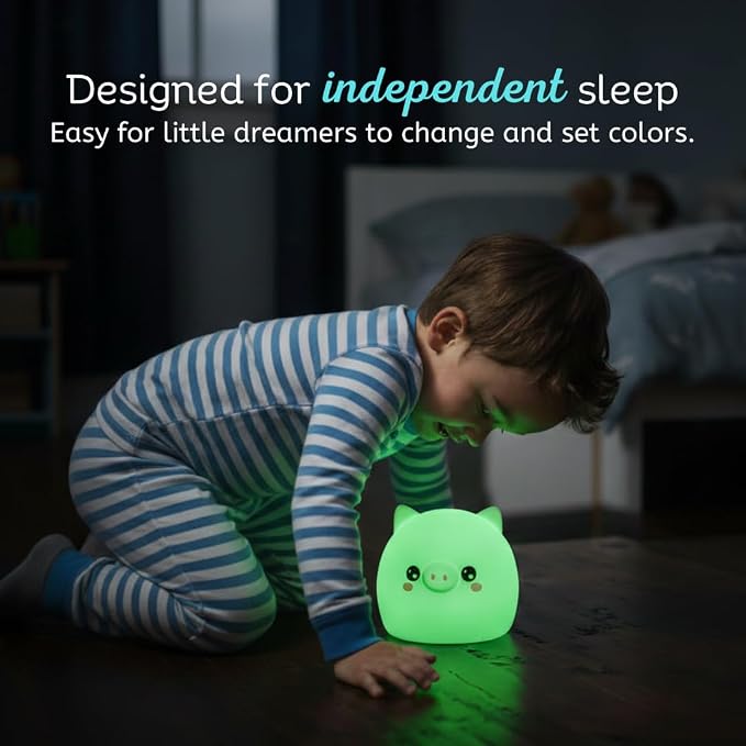 Pig Night Light with Remote, Squishy Silicone Lamp for Kids | Tap Control | Rechargeable 9-Color Changing Soft Glow | Nursery Nightlight for Kids | Portable Animal Nightlight | USB Cord