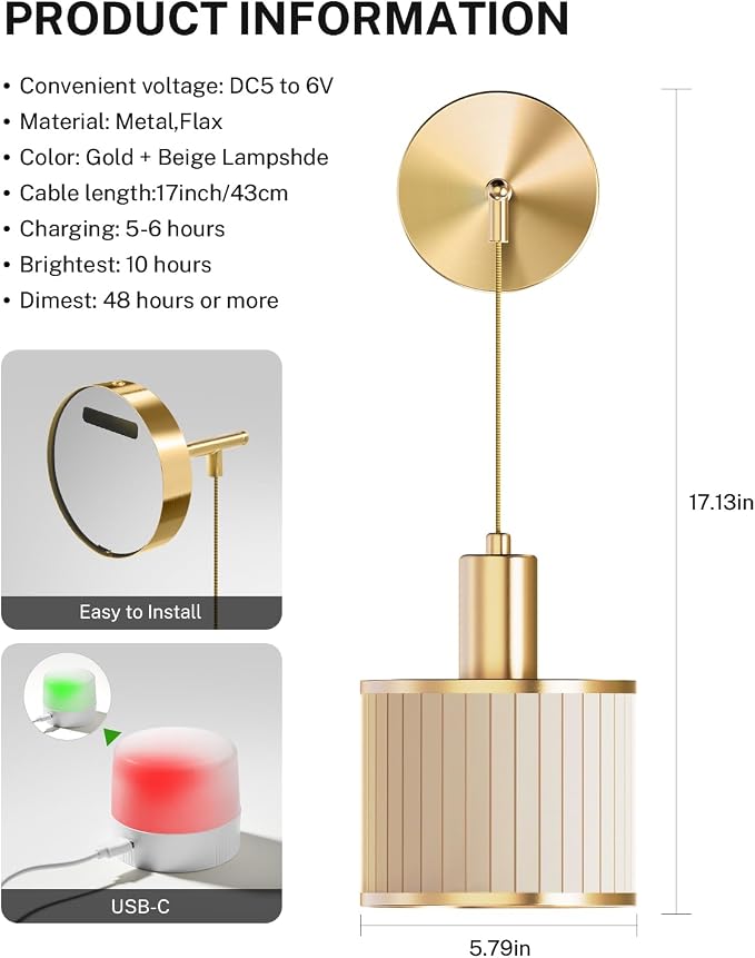 SAIMAND Battery Operated Wall Sconces Set of 2,Wireless Rechargeable Lights | Modern Cordless Wall Sconces with Remote Control, 9-Color Dimmable LED Lamps for Bedrooms, Living Rooms and Hallways (Gold)