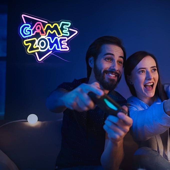 Game Zone Neon Sign LED Colorful Gaming Room Neon Light for Wall Decor Dimmable USB Game Neon Signs for Gamer Man Cave Bedroom Boys Gift（15.4’’X12.6’’）