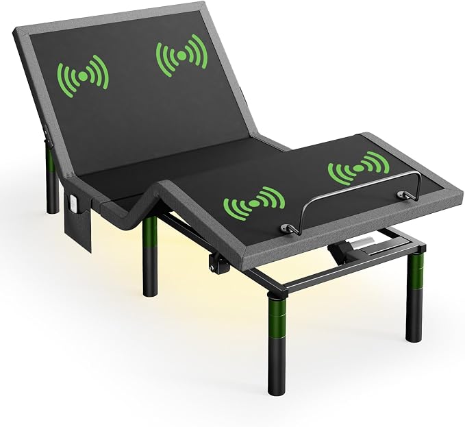 Marsail MS01-2 Twin XL Adjustable Bed Base – Massage, App Control & Under-Bed Nightlight, 4-Height Adjustable Frame, 3-Minute Tool-Free Assembly, Wireless Control