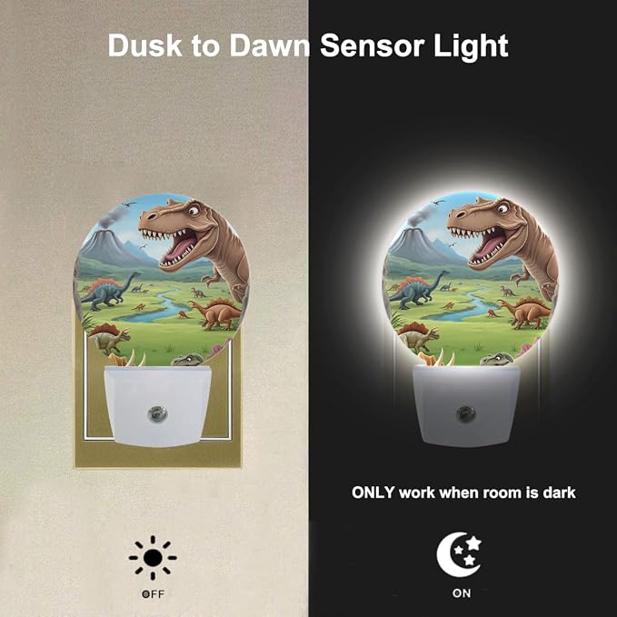 EKOBLA Cartoon Volcano Dinosaurs Night Light, Tyrannosaurus Rex Dino Animal Night Lights Plug Into Wall with Dusk to Dawn Auto Sensor for Kids Bedroom