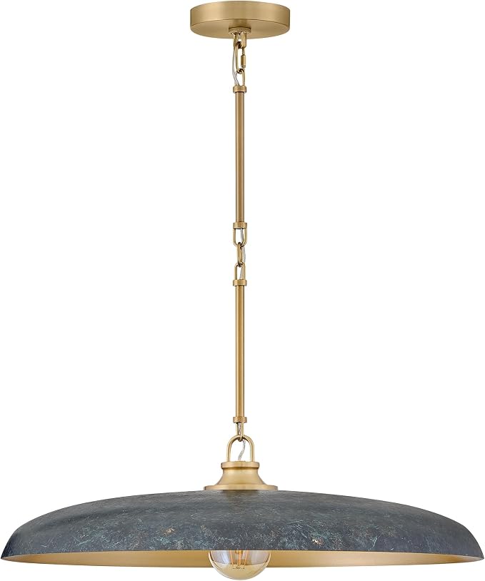 Hinkley Sadie 24" Large Dome Chandelier, Antique Verdigris/Lacquered Brass | Two Tone Saucer Pendant, Includes (5) 7" Downrods, Needs a Med. LED Bulb, Adjustable Height, Dining Room, Kitchen