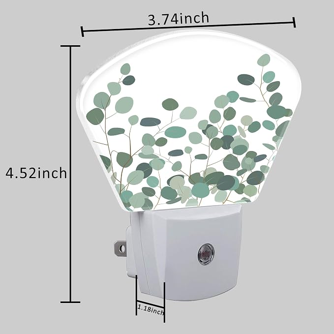 Green Eucalyptus Night Light for Kids Girls Boys, Watercolor Eucalyptus LED Night Light Plug into Wall with Dusk to Dawn Sensor for Room, Hallway, Kitchen, Bathroom, Stairs Decor