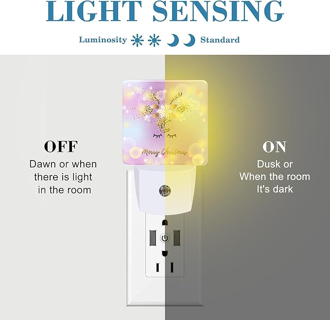 Cute Merry Christmas Deer Night Light for Kids, LED Night Light Plug into Wall with Dusk to Dawn Sensor for Girls Boys Women Men Room Decor, Hallway, Kitchen, Bathroom, Nursery, Stairs