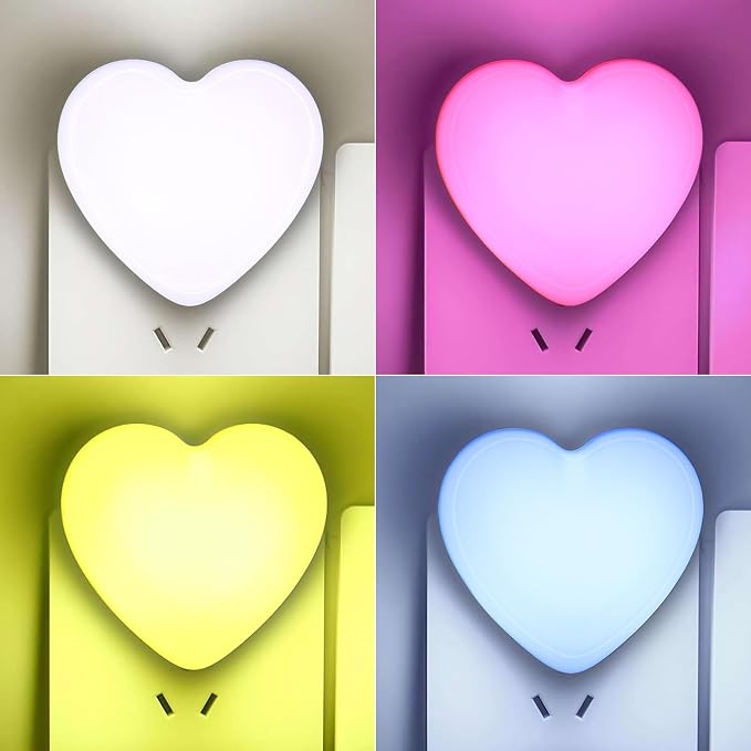 INZU Cute Night Light, Heart Night Light for Kids, LED Nightlight with Auto Dusk to Dawn Sensor, Nightlight Plug into Wall with Soft Warm Light for Bedroom, Nursery, Bathroom, Hallway (4Colors)