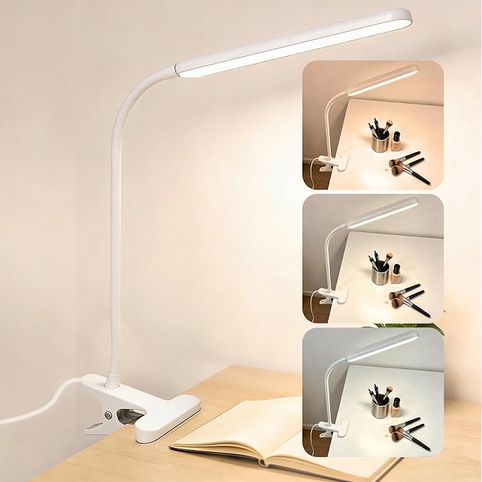 Clip on LED Light for Easel Painting & Nail Tech, White | 3 Color Modes,10 Brightness Levels,USB Powered,Clamp Lamp for reading,Artists, Manicurist and Desk