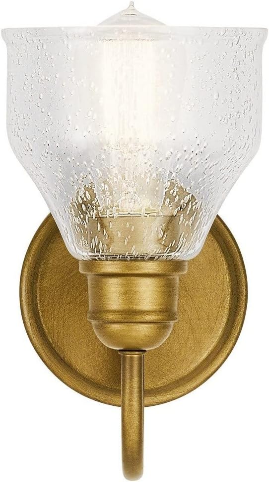 KICHLER Avery 5.5" Wall Sconce Industrial 1 Light Wall Fixture with Clear Seeded Glass in Natural Brass, for Bathroom, Bedroom or Hallway (8.25" x 5.5" x 9.5") 45971NBR