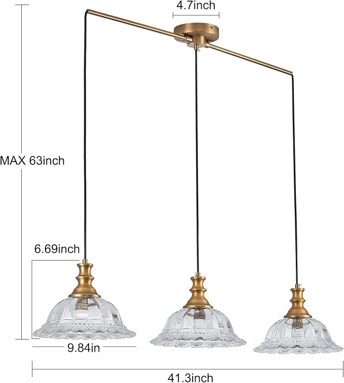HDDFL Vintage 3 Light Pendant Light Fixtures Modern Glass Hanging Lights with Adjustable Cord for Kitchen Island Dining Room Living Room Hallway