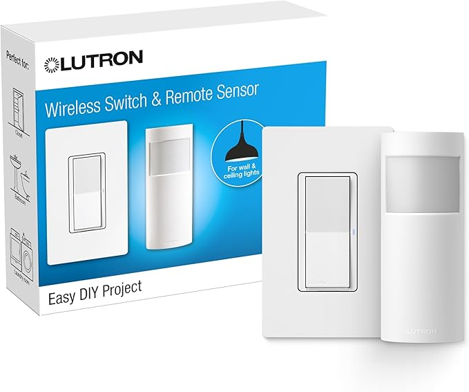 Lutron Wireless Motion Sensor Light Switch and Claro Light Switch for Closets, Pantries, Basements, for Any Bulbs, Occupancy Vacancy Sensor, Single-Pole/ 3 Way, White