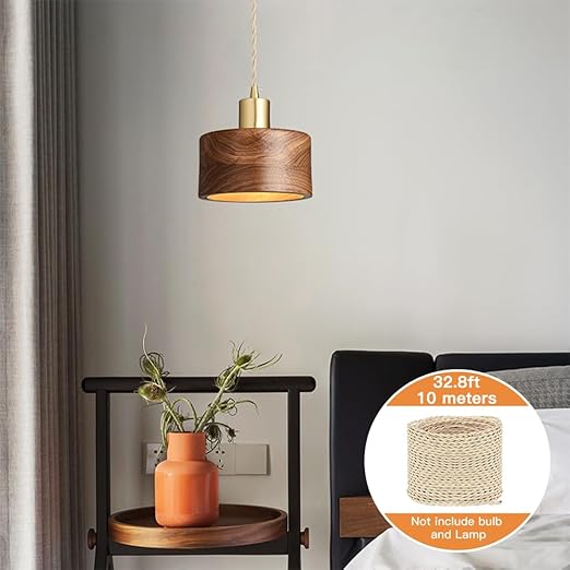 Helunsi 32.8ft Twisted Cloth Covered Wire - Champagne Gold 18/2 Electrical Lamp Cord, 18 Gauge 2-Conductor Fabric Cord for DIY Projects