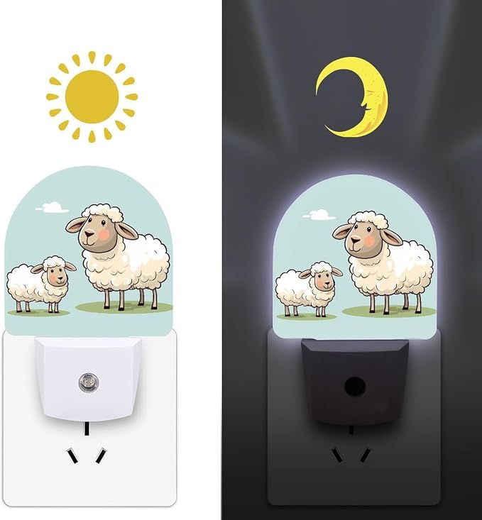 Sheep And Lamb Cartoon LED Plug in Night Light 0.5w Night Lights Plug Into Wall with Auto Dusk to Dawn Sensor Portable Bathroom Nightlights Small Dimmable Lamp Energy Efficient Bedside Light (Fan)