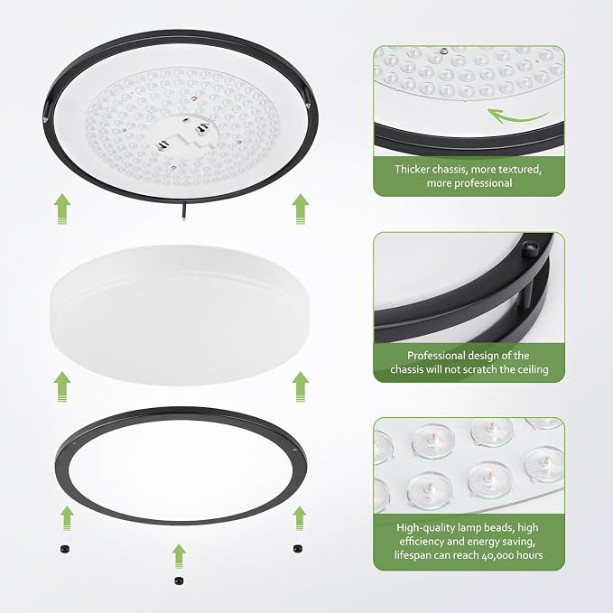 Flush Mount Ceiling Light - 2 Pack 60W 3000K/3500K/4000K/5000K/6000K Dimmable Led Ceiling Light Fixture for Kitchen Hallway Bedroom Bathroom (2, Black, 17.5 Inch)
