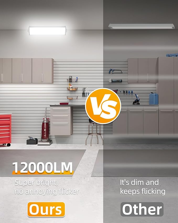 100W LED Shop Lights with 6FT Cord, Swtich, 12000LM Plug in Garage Light, 5000K Daylight Shoplighting for Garage, Workshop, Warehouse, Indoor (1 Pack)