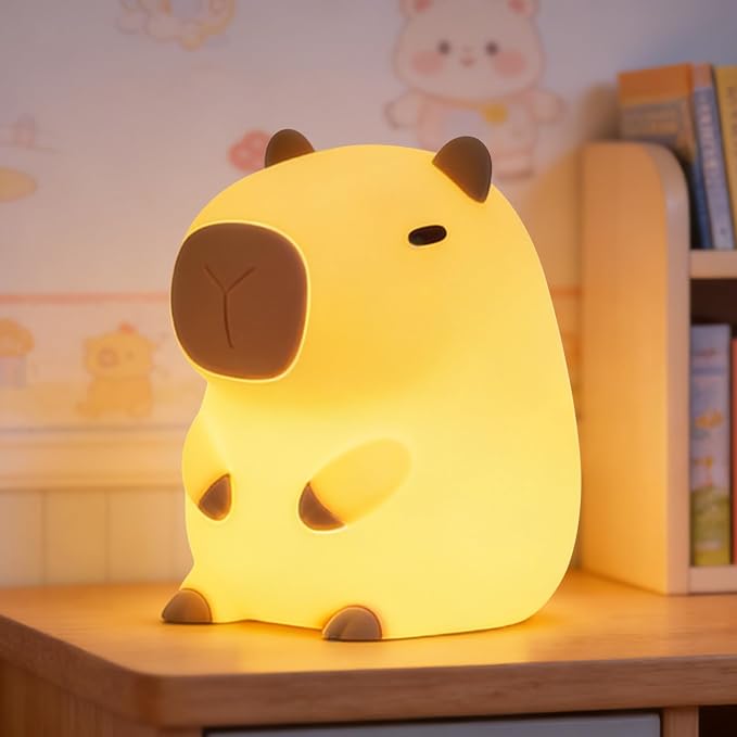 FAMIDUO Capybara Night Light for Kids,Safe Squishy Silicone Nursery Light | BPA-Free Silicone,20Min Timer,Dimmable Rechargeable Touch Bedside Lamp, Cute Gifts for Boys Girls Toddler, Kids Room Decor