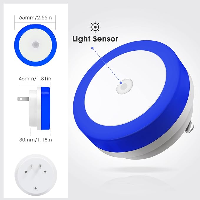 Blue Night Light, LED Night Lights for Kids, Plug in Nightlight | 4 Pack Hallway Lights, Wall Light, Night Light for Adult, Blue Light, 0.6W 60LM