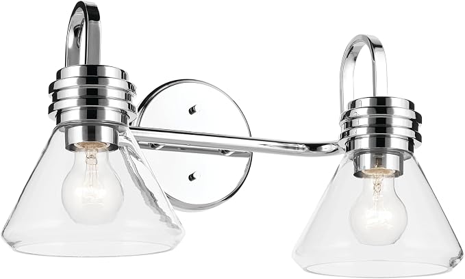 Kichler Farum 2-Light Bathroom Vanity Light, Chrome | Modern vanity light with clear glass for bathroom mirrors (19.25" x 9.5"), 55154CHCLR