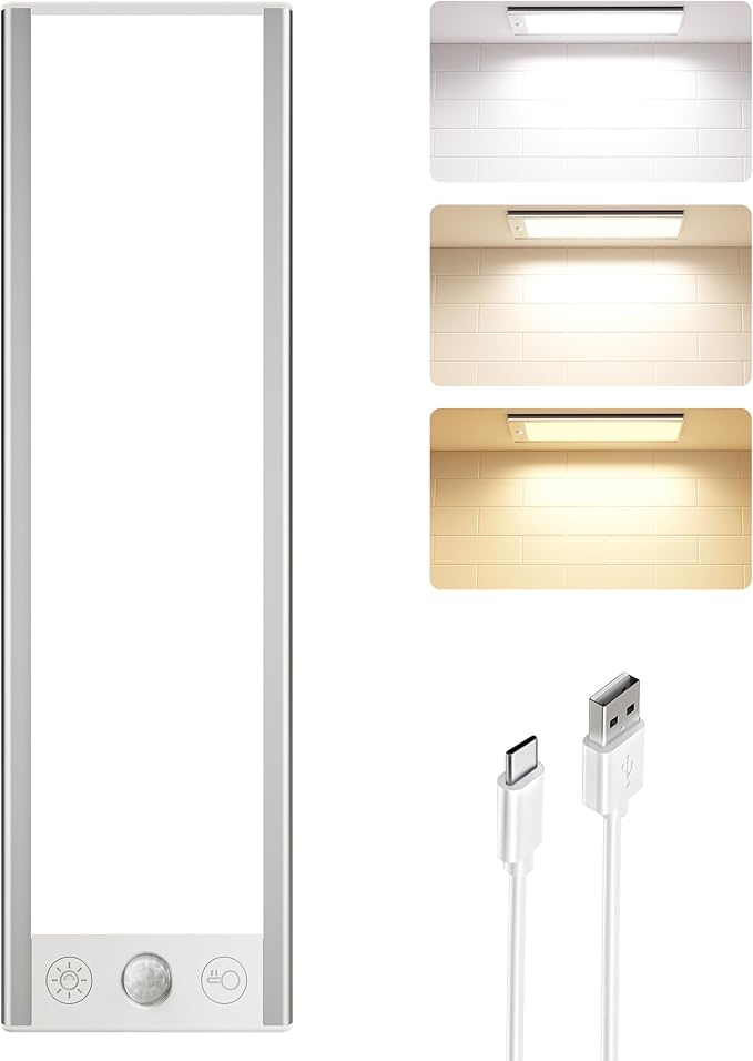 EZVALO 3000mAh Under Cabinet Lights,150LM Motion Sensor Light Indoor 3 Color Temps, Rechargeable 3 inch Wide Body Closet Light Dimmable, Wireless Under Counter Lights for Kitchen 8 inch