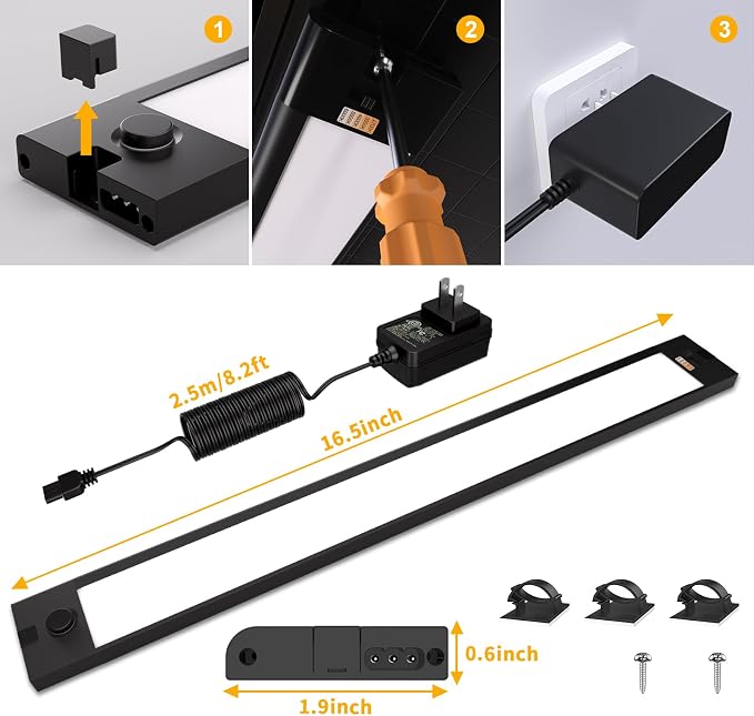 WOBANE 16.5 inch Under Cabinet Lighting,Dimmable Counter Lights for Kitchen | 5 Color Settings from 2700K-6000K,800 LM Super Bright,Plug in LED Light Bar for Cupboard,Workbench,Shelf, Desk,Showcase