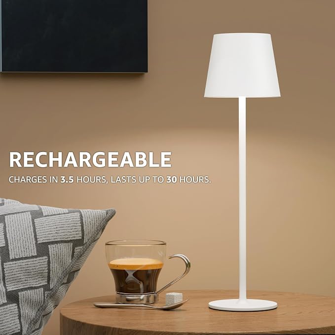 uuffoo 3 Pack Cordless Table Lamp Rechargeable 5000mAH Battery Operated Lights Touch Control LED Portable Desk Lamps 3 Color Dimming for Outdoor Coffee Bedroom Kitchen (White)