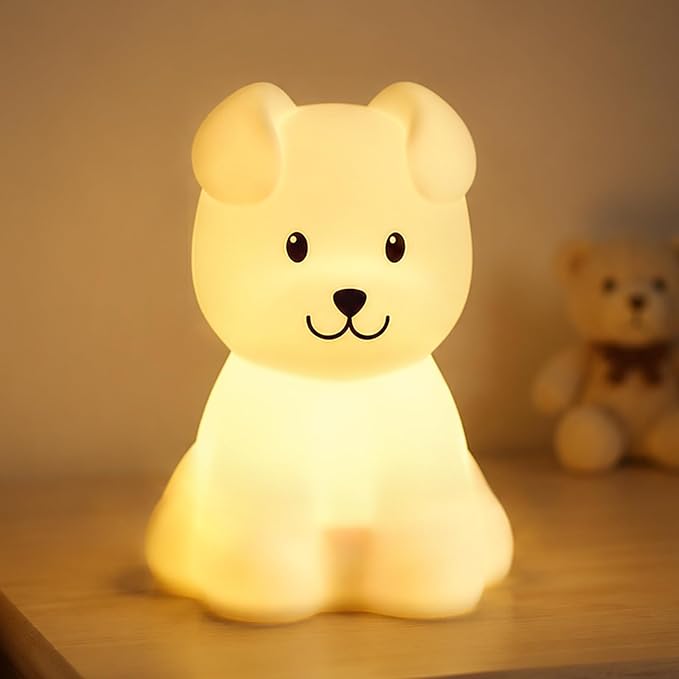 Night Light for Kids, LED Puppy Squishy Animal Lamp for Baby, Soft Silicone Dimmable Bedside Touch Light with Timer, Battery Rechargeable Nightlight Boys Gifts Toddler Room Decor 4.53 x 1.81 x 4.13 in