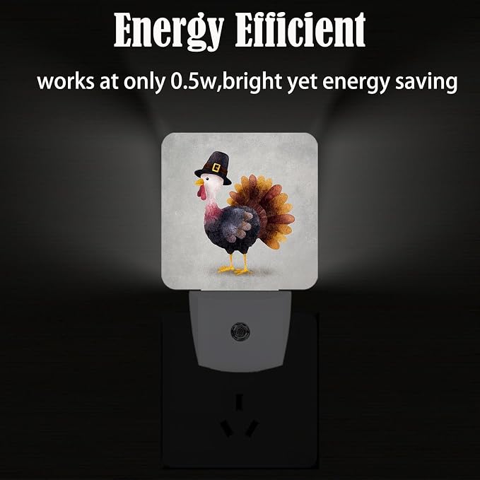 Cute Cartoon Turkey Night Light,Plug-in Night Lights with Dusk-to-Dawn Sensor for Stairway,Hallway,Bedroom Sleep Friendly Ideal for Women/Girls/Boys Gift,0.5w