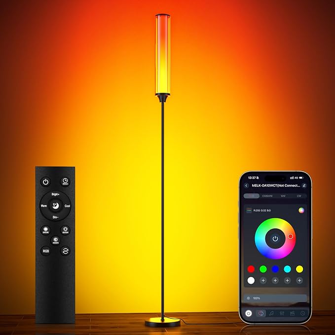 FRIDEKO HOME RGBCW Standing Lamp, Modern Floor Lamp with App & Remote Control,1500lm LED Corner Lamp with Music Sync and 16 Million DIY Colors for Bedroom Living Room