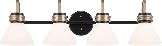 Kichler Farum 4-Light Bathroom Vanity Light, Black | Modern vanity light with opal glass for single or double bathroom mirrors (34" x 9.5"), 55156BK