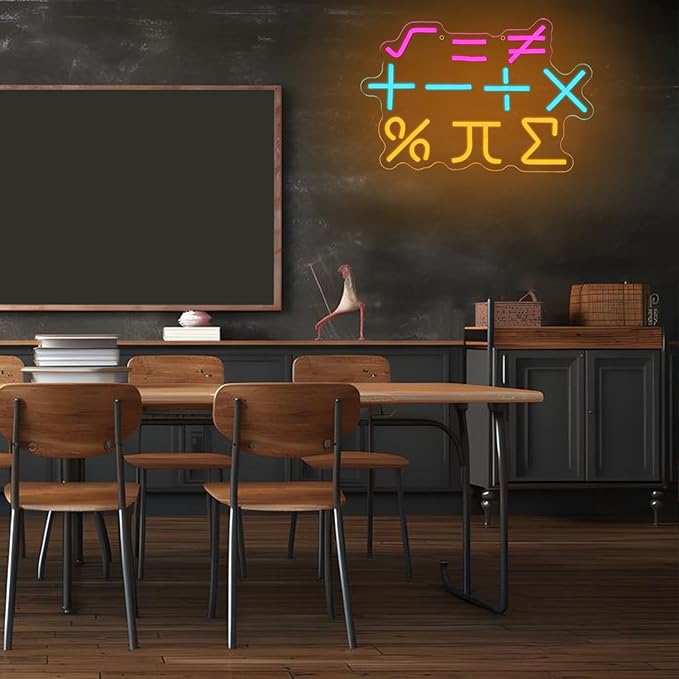 Math Neon Sign for Classroom Wall Decor Math Notate Light Up Sign Math Equation Led Light Color Formula Sign for Office Study Bedroom Home Classroom Education Active