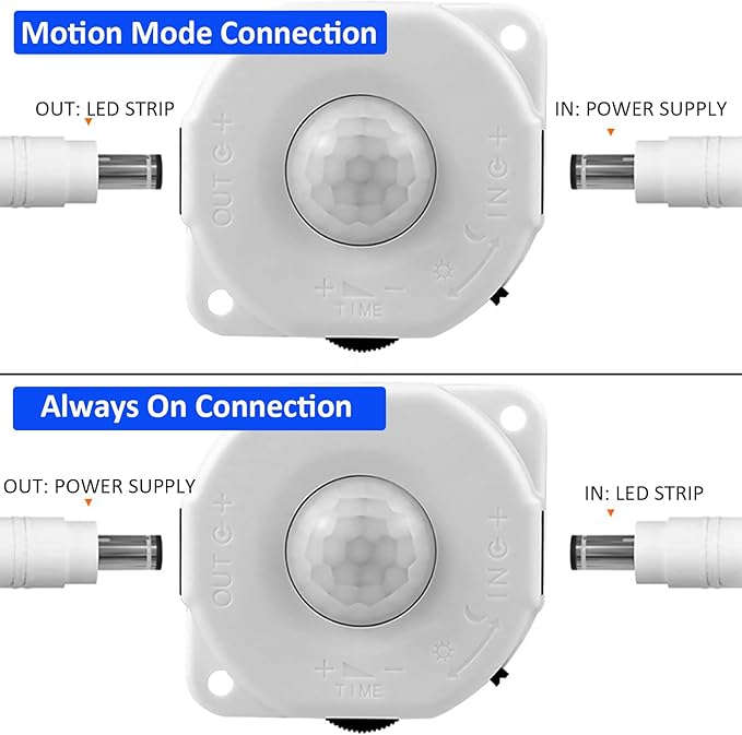JOYLIT Motion Sensor LED Light Strip 4000K Natural White 16.4FT 15-300S Timing Off, Day or Night Lighting Modes 12V COB Dotless Tape Light for Closet, Cabinet, Stair, Mirror