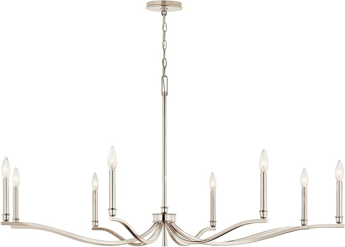 Kichler Malene 8-Light Chandelier, Updated Traditional Light in Polished Nickel, Sloped Ceiling Compatible, for Foyer, Dining Room or Living Room (25" x 52"), 52697PN