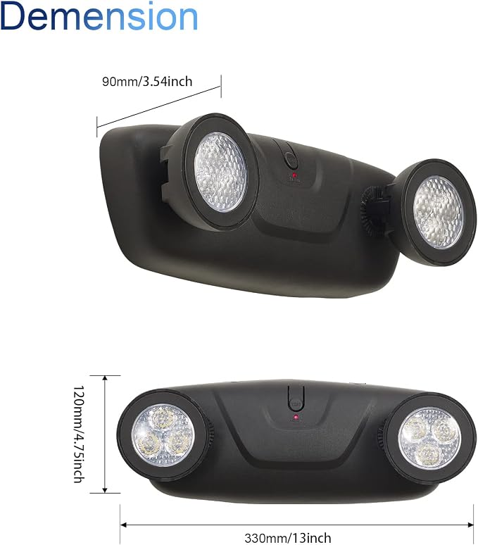 TANLUX LED Emergency Lights with Battery Backup, Two Head Adjustable Commercial Emergency Lights, UL Listed, AC 120/277V, Hardwired Emergency Lights for Business - 3 Pack(Black)
