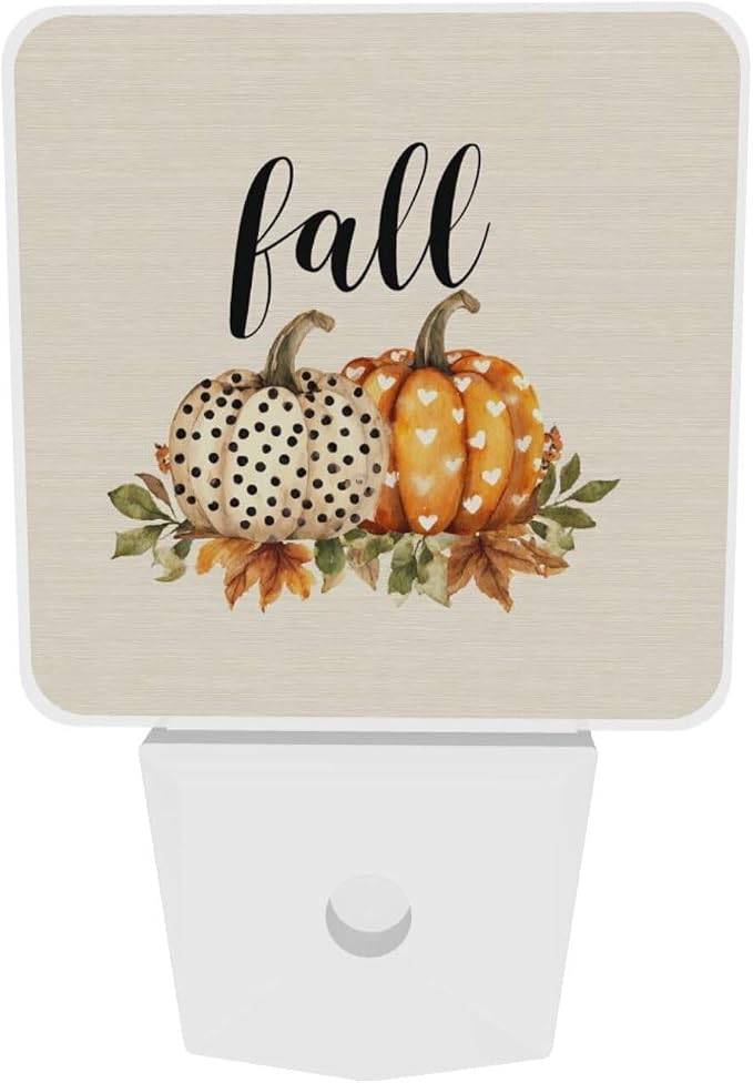 Pumpkins Thanksgiving Fall Night Lights LED Plug-in Night Lamp 2 Piece Set, Auto Sensor Nightlights Set of 2 for Bedroom Bathroom Corridors