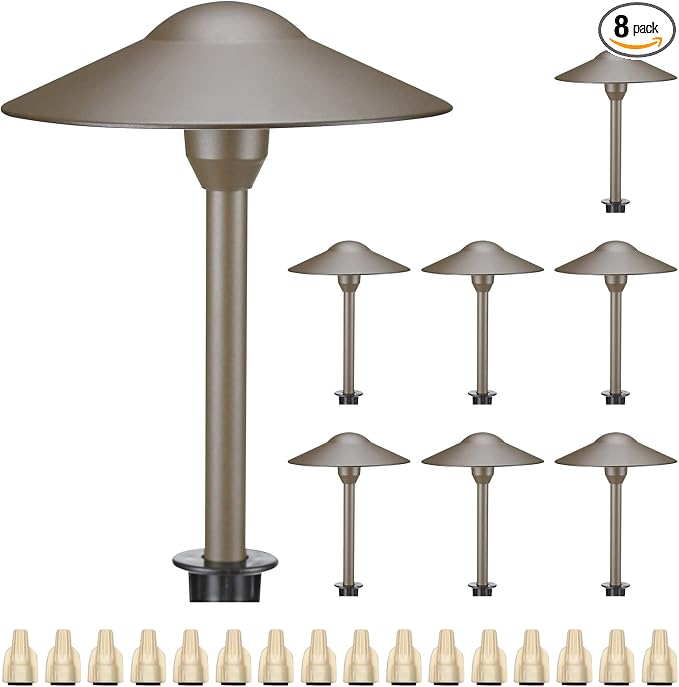 3W Landscape Lighting 12V Low Voltage Path Lights Warm White Waterproof Outdoor Replaceable G4 LED Bulb for Garden Pathway Lawn Yard Bronze 8-Pack