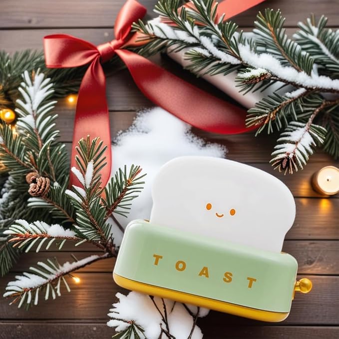 Cute Toaster Night Light, Dimmable Bread Night Lamp USB Rechargeable, Auto-off Bedside Sleep Lamp, Office Study Room Home Desk Ornament, Birthday Gifts for Girls, Boys, Teens, Friends