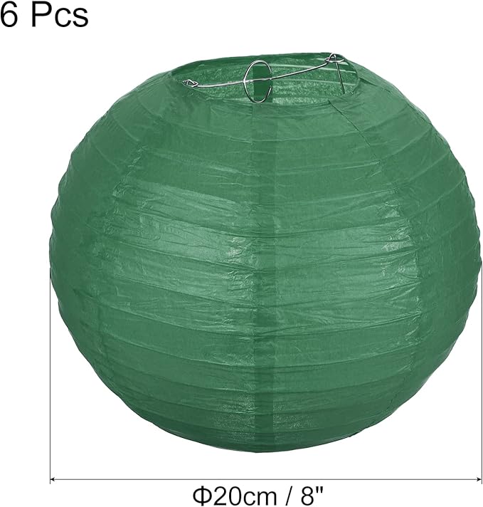 PATIKIL 8 Inch Paper Lanterns, 6 Pack Round Folding Hanging Lamp Shade for Wedding Home Party Festival Celebration, Dark Green