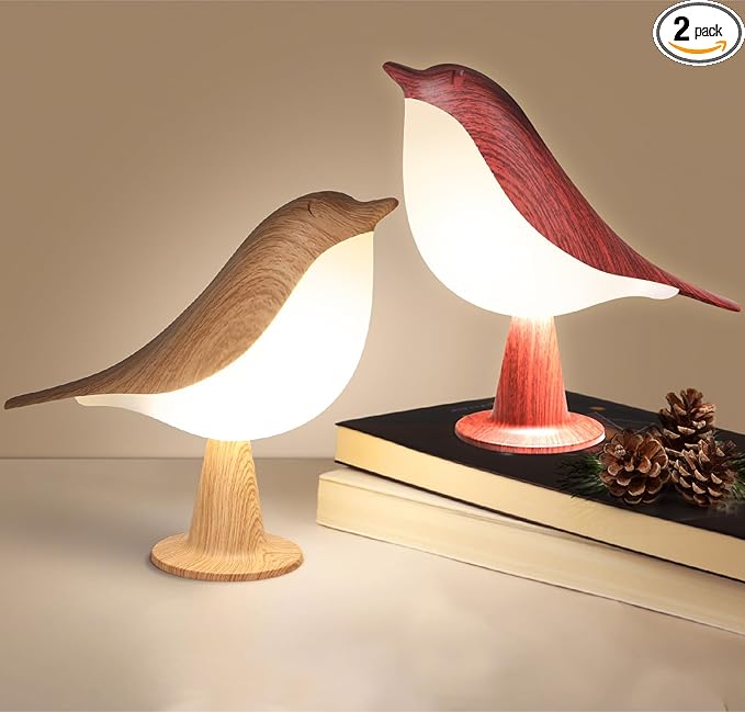 VoMii Bird Desk Lamp Set of 2, Small Table Lamp Cordless Touch Dimmable Night Light with 3 Color Temperature, Rechargeable Decorative Lamps for Bedroom Bedside Nightstand, Desk Decor, Bird Gifts