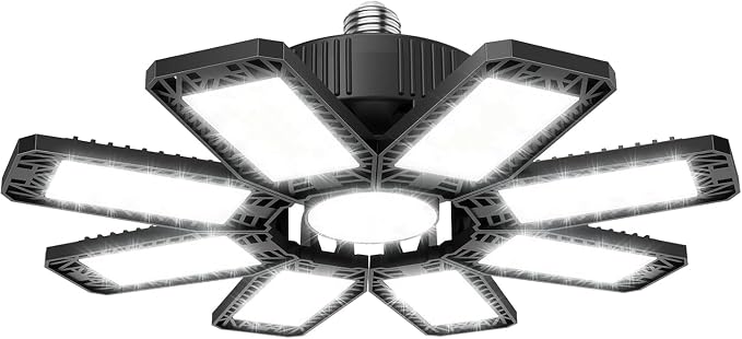 ISKYDRAW Garage Light 240W 24000LM with 8+1 Deformable Panels, 1 Pack | LED, 6500K Daylight, E26/E27 Socket, CRI 80+, Ceiling Light Bulb for Workshop Workbench Basement Attic