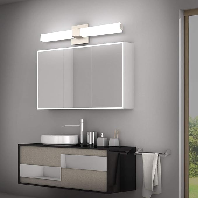 ZUZITO 24in Modern Bathroom Vanity Light, 3CCT Dimmable Nickel LED Vanity Lights Bar, 18W Bathroom Lighting Fixtures Above Mirror 3000K/4500K/6000K Selectable