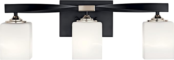 Kichler Marette 3-Light Bathroom Vanity Light, Black | Modern transitional vanity light with satin etched cased opal glass (22.75" x 8"), 55002BK