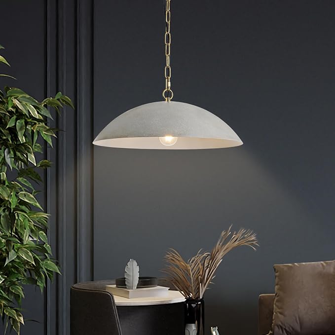 20" Modern Large Pendant Light, Cement Gray Farmhouse Pendant Lights Kitchen Island, Mid Century Modern Metal Pendant Lighting Fixture for Kitchen Living Room Dining Room Bedroom Café(2 Pack)