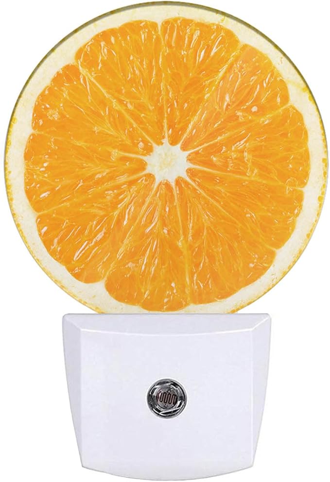 Orange Slice Night Light Sweet Fruits Yellow Night Lights Plug into Wall 0.5W LED Lighting Auto on/Off for Hallway Stairway Kitchen Home Decor
