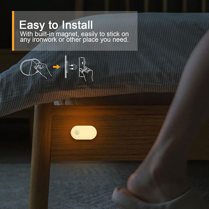 Rechargeable Battery Night Light with Motion Sensor, 4-Pack | Stepless Dimmable, Stick-on LED Nightlights for the Bedroom, Bathroom, Kitchen, Stairs, Hallway, Travel Friendly